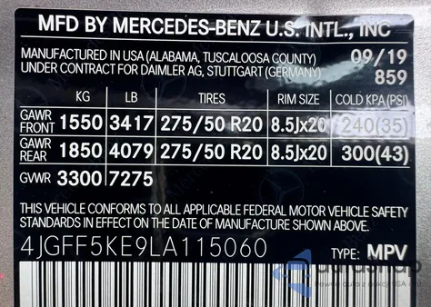 2020 Mercedes-Benz Gls 450 4Matic z USA, uszkodzony, nr VIN 4JGFF5KE9LA115060